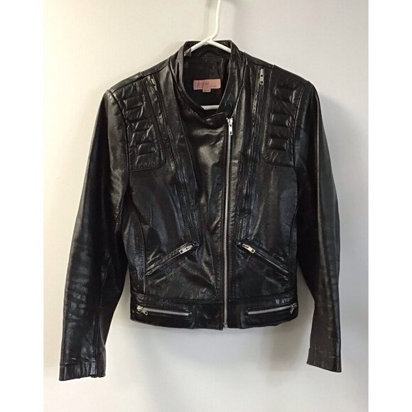 Vintage - POUR LE SPORT Women's 90's Black Leather Jacket - 13/14 🤍